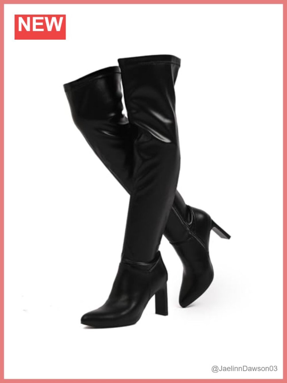 Over the Knee Boots for Women Pointed Toe Faux Leather Block Heel Thigh High